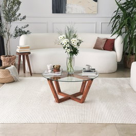 Hanah Home Mesa de Centro Lotus con Cristal Templado y Madera
